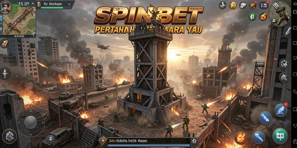 Tampilan gameplay SPINBET yang mendebarkan dalam Tower Defense.